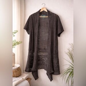 Woolrich Open Knit Long Cardigan XL Slate Cotton Duster Cabin Core